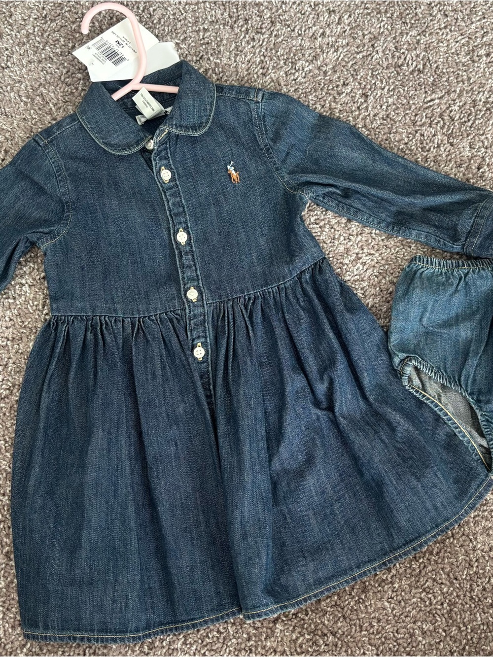 Ralph Lauren Dark Blue Denim Button-Front Dress with Bloomers